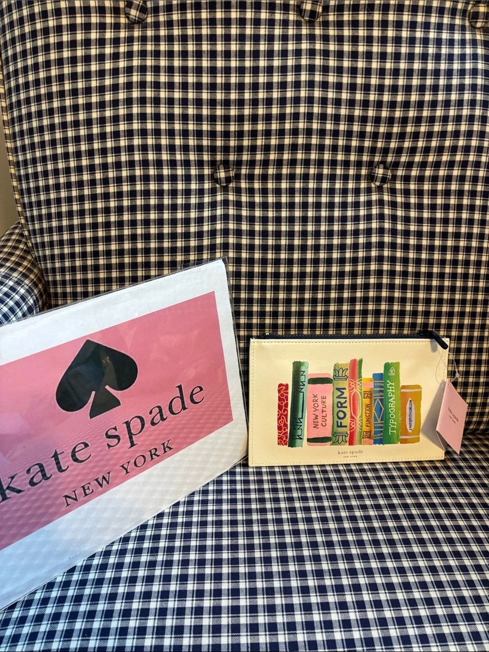 kate spade Cream Bookshelf pencil Pouch with Multicolor Book Spine Print
